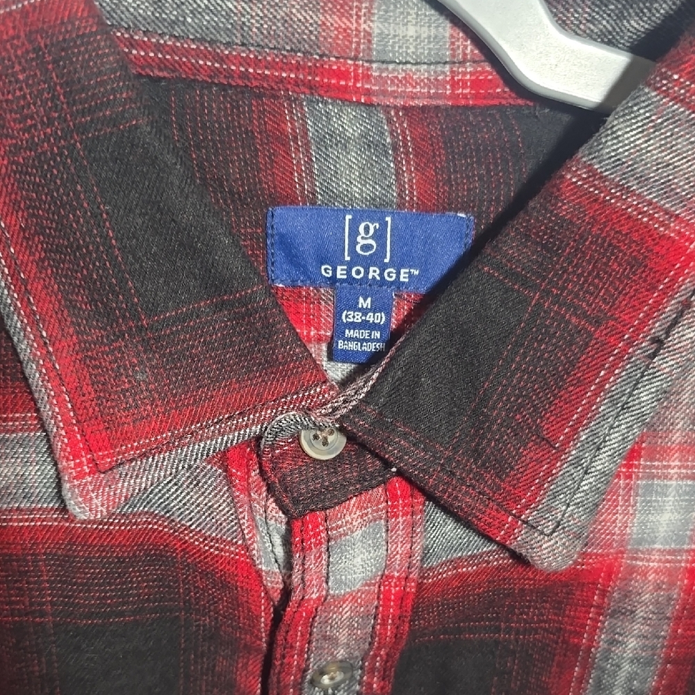 George Men's Casual Red and Black Checkered Shirt